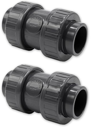 Baumaxxe 2x PVC Kegelrückschlagventil 50mm federbelastet - 16 Bar - bm085 | 1 1/2 Zoll, 2x Klebemuffe, Radial ausbaubar, zum Verkleben mit PVC Rohr 50mm, Pool Zubehör für Poolverohrung 50mm