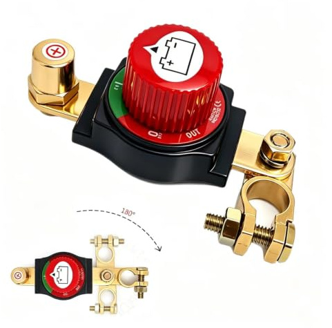 Corta Corriente Bateria 12v Coche,Desconectador Bateria 12-48V, ON-OFF Cortacorrientes Coche, Aislador de Bateria Interruptor de Apagado, Compatible con Vehículo/Barco/Camper/Caravana (Rojo)