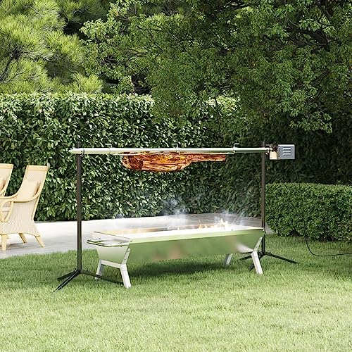 Kaloriko Spiedo automatico con motore elettrico in acciaio inox, 150 x 46,5 x 82,5 cm, per grigliare in giardino, balcone, terrazza, capacità 40 kg, resistente al calore, facile da pulire e versatile