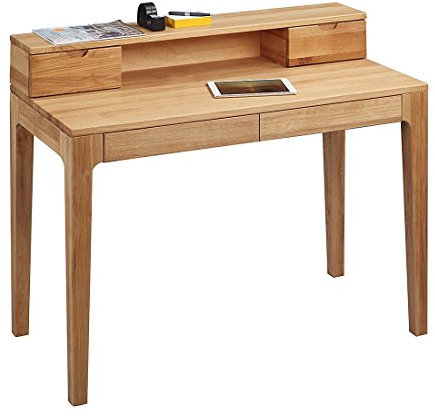 M2 Kollektion 612522 Schreibtisch / Sekretär / Konsolentisch Oskar, Echtholz Wildeiche massiv geölt, mit Schubladen und Aufsatz, 110x55cm, Gesamthöhe 96cm, Höhe Tischplatte 76cm