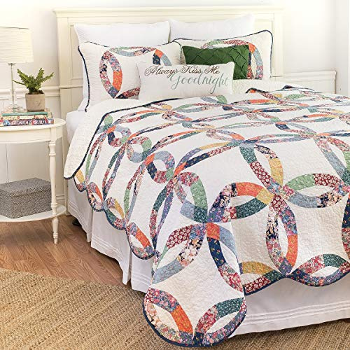 C&F Home Heritage Double Wedding Ring Patchwork Premium 3-Piece Full/Queen Bedding Set All Seasons Luxury Vintage Machine Washable Reversible Quilt Bed Bedroom Anniversary Romantic Gift Decor