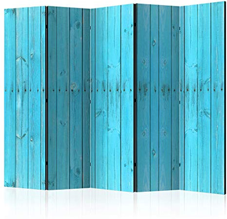 decomonkey Paravent Raumteiler Innen Brett Blau 225x172 cm 5 Teilig Beidseitig Room Divider Wall Raumteiler Stehend Trennwand Sichtschutz Spanische Wand Sichtschutzwand Wohnzimmer Holz