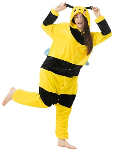 Katara 1744 - Grenouillère Combinaison pour Adultes Tenue de Nuit Pyjama Kigurumi Costume - Taille L, 165-175cm Abeille