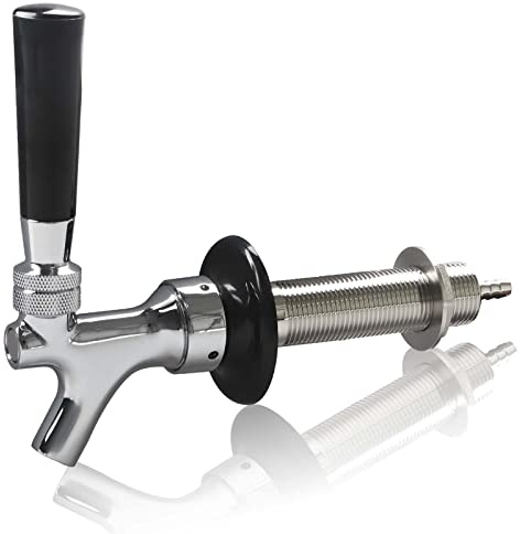 PERA 11,4 cm Schaft Zugluft Bierhahn Fass Facuet Chrom Plated Fass Wasserhahn No-Rost No-Leak Bierhahn mit 1/4 Widerhaken Fass Wasserhahn Kegerator Teile für Homebrew