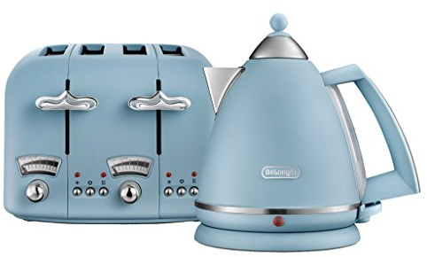 De'Longhi Argento Flora KBX3016 Bouilloire (3 kW) et Grille-pain CTO4 4 tranches (1800 W) (Bleu)