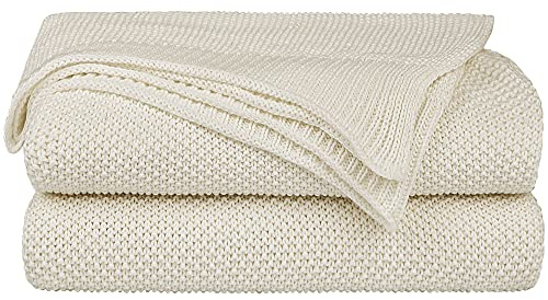 PiccoCasa Tagesdecke Baumwolle Strickdecke Sommerdecke pflegeleicht gesund als Sofadecke Sofaüberwurf für Fernsehen oder Lesen usw. Beige 130x150cm