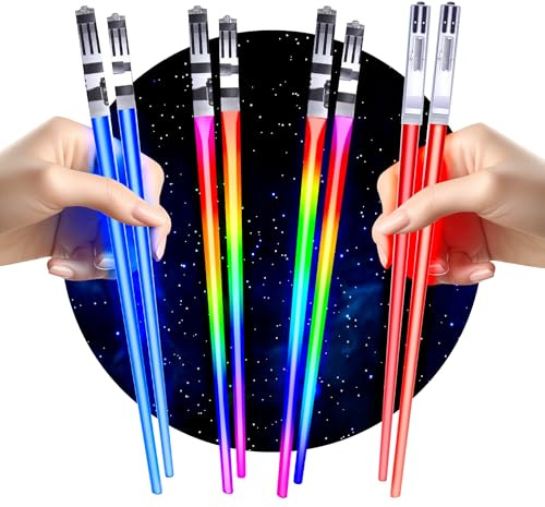 Lichtschwert-Essstäbchen leuchten – LED-Leuchtschwert Chop Sticks – wiederverwendbare Sushi-Leuchtsäbel Essstäbchen Set von 4 Paar – 8 wechselnde Farbmodi