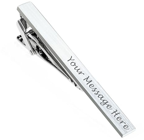 Personalised Tie Clip Pin Engraved Any Text Wedding Gift for Best Man, Groomsman, Usher, Birthday Gifts, Fathers Day Gift - with Gifts Box(Silver)