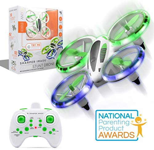 SHARPER IMAGE 2.4GHz RC Glow Up Stunt Drone with LED Lights, Mini Remote Controlled Quadcopter with Assisted Landing, Small Plane for Kids and Beginners, Wireless and Rechargeable