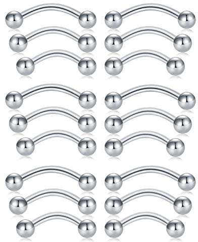 LAURITAMI 18stk 14G Snake Eyes Piercing Chirurgenstahl Curved Barbell Nipplering 14/16/18mm Banana Barbell Piercing