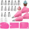 22 Piping Bags and Nozzles Set,14 Stainless Steel Cake Piping Nozzles Tips Kit,with 2Reusable Silicone Pastry Bag, 2Couplers 1Sealing Clip 3 Plastic Scrapers for Decorating Cake DIY Pastries, Cupcakes