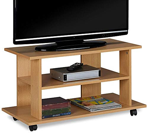 Bakaji Mobile TV in Legno MDF con 2 Ripiani Porta Console Videogiochi DVD e 4 Ruote Mobiletto Carrello Porta Televisore Design Moderno Dimensione 80 x 40 x 45 cm (Quercia)