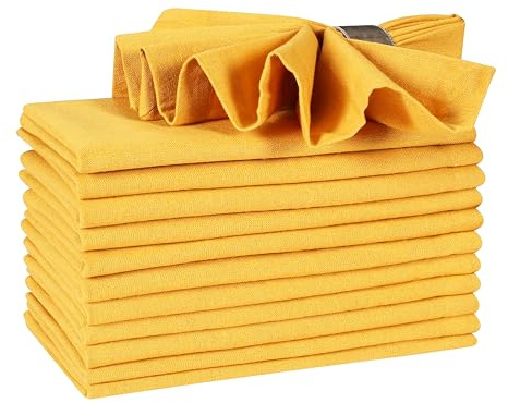 Hausattire Reusable Napkins Cloth Washable 100% Cotton 18x18 Inch Dinner Napkins|Table Napkin for Home Banquet Wedding Outdoor Party|Set of 12 Cloth Napkin Spring Easter Basket Decor |Mustard