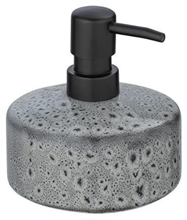 WENKO Distributeur de savon Oviedo en céramique, distributeur de savon liquide rechargeable d'une capacité de 350 ml, chaque distributeur de désinfectant est une pièce unique, Ø10,8x12 cm, multicolore