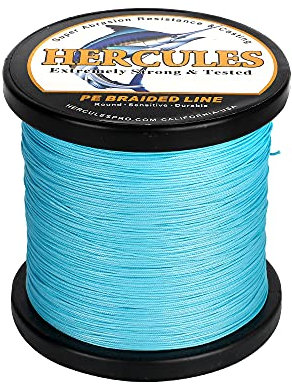 HERCULES Geflochtene Angelschnur 12 Stränge, 100-2000m 109-2196 Yards Geflochtene Fisch Linien, 10lb - 420lb Test-PE-Schnüre für Salzwasser-Süßwasser - Blau, 40lbs, 100m