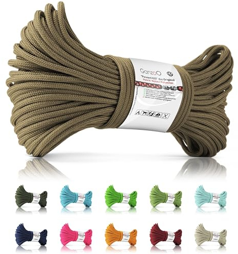 Ganzoo Paracorde 425 - Type 2 - 30 m - Marron - Gaine en nylon/polyester - 4 brins - Charge de rupture : jusqu'à 192 kg - Polyvalent - Pour camping, survie, tente, artisanat, maison, jardin