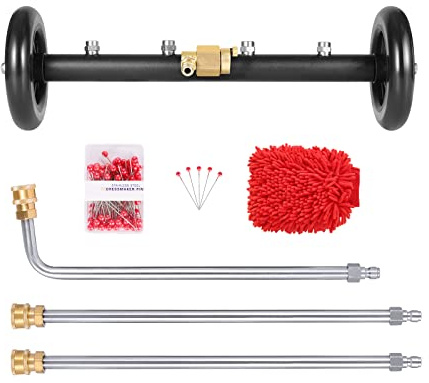 CREEXEON Dual-Function Undercarriage Cleaner,Surface Cleaner for Pressure Washer, 16 Inch, Underbody Car Washing Water Broom with 3 Pieces Extension Wand &Extra Wash Mitt, 1500 PSI-4000 PSI