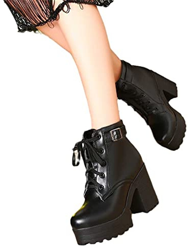 MIYYO Stivaletti da Donna con Plateau Stivali Corti Gotici Eleganti Booties con Tacco Alto Boots Classici Stringati con Fibbia Scarpe Invernali alla Caviglia Antiscivolo (Color : Black, Size : 36 EU)
