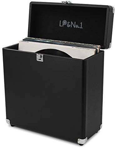 LP&No.1 vinyl record storage rack, record display box, album storage mobile case, capable of accommodating over 30 precious records, 7/10/12-inch record flat noodle box, vinyl organizer, Black
