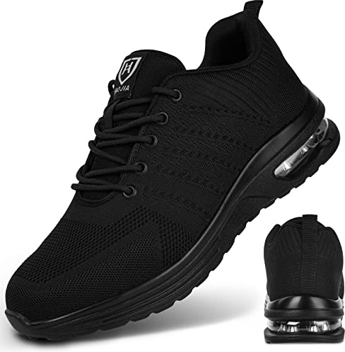 OFFCUP Safety Shoes Mens, Safety Trainers, Work Trainers with Steel Toe Cap Lightweight Comfortable Industrial Sneakers with Air Cushion Black 11.5UK 46China