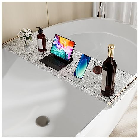 Vassoio Per Vasca Da Bagno In Acrilico Trasparente,Portavasca,Design Ondulato Antiscivolo,Può Ospitare Libri, Telefoni, Candele, Vino E Tablet,Adatto A Tutte Le Vasche Da Bagno (Color : B, S : 90CM