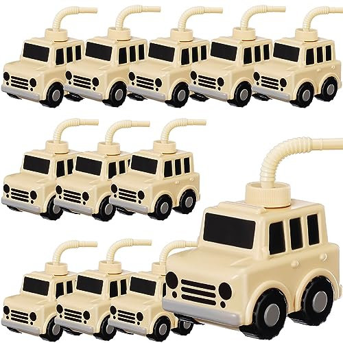 Tanlade 12 Pcs Traffic Vehicle Cups with Straws, Plastic Traffic Vehicle Shape Cup Reusable Safari Party Plastic Cups Bulk Truck Birthday Party Favor for Safari SUV Car Birthday