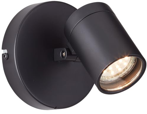 Lightbox Wandspot für Badezimmer - 10 x 9 cm - moderner Wandstrahler mit schwenkbarem Kopf - spritzwassergeschützt (IP44) - GU10, max. 5 W - aus Metall/Glas - in Schwarz Matt