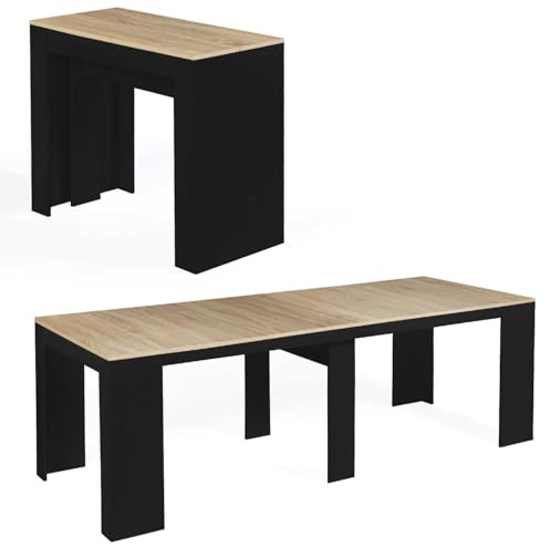 IDMarket – Mesa consola extensible Orlando para 10 personas, 235 cm, madera negra y forma haya
