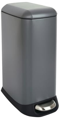 SVITA TS12 Edelstahl Mülleimer Treteimer Abfalleimer 12l inkl. Inneneimer Kunststoff Pedal Softclose-Deckel rechteckig Küchen-Hilfe Grau