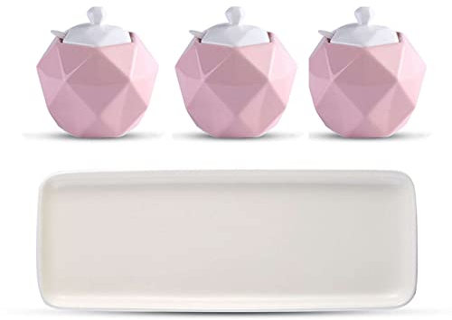 Taza de azúcar Azucarero de cerámica, azucarero de cerámica con Tapa, azucarero Chino con Tapa, Tarro de Almacenamiento Rojo, salero de Porcelana, for cafetería, Restaurante-Rojo-3 Juegos (Color : Pi