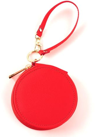 Damen Münzbörse aus echtes,RoadLoo Münzgeldbörse kleine Mini-Geldbörse Wasserdichtes Portemonnaie Münzbeutel Reißverschluss Runde Geldbörse mit Reißverschluss Coin Pocket für Frauen Mädchen (Rot)