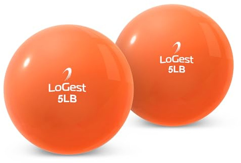 Logest Weighted Toning Exercise Balls Pair - Round Shape Medicine Ball - 1LB 2LB 3LB 4LB 5LB 6LB Available - Toning Muscle for Men & Women - Color-Coded Difficulty Levels (5LB - Pair)