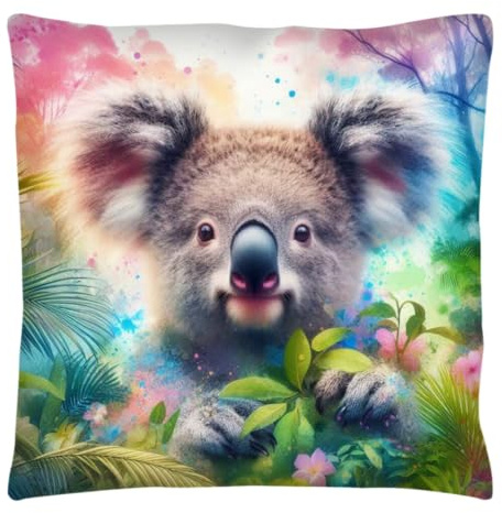 The Beach Stop Cute Koala Bear Accent Cushion Cover | Home Decor Inspo | Gift Idea for Animal Lovers | 45x45cm 18x18” | Colourful Koala