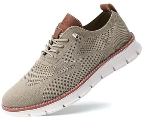 Urban Ultra Comfortable Men's Mesh Sneakers, Zapatillas Hombre Verano Breathable Business Casual Walking Shoes (Khaki,43)