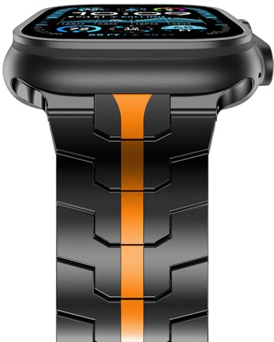 NewWays 49mm 46mm 45mm 44mm für Apple Watch Metall Armband,Schwarz/Orange | 46mm 45mm 44mm Edelstahl Gliederarmband Ersatzarmbänder für iWatch Series 11 10 9 8 7 6 SE 5 4