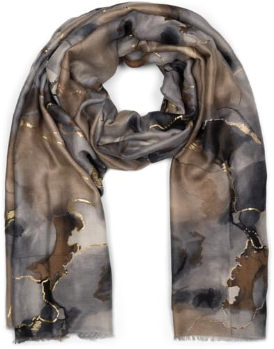 styleBREAKER Damen Schal Marmor Muster Metallic | 85x180 cm Maß, weiches wärmendes Gewebe für Herbst und Winter, kurze Fransen-Abschlüsse, als kuschelige Stola drapierbar.