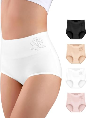 MEIYATING Women's Cotton Underwear High Waisted Tummy Control Panties Postpartum Stretch Full Coverage Ladies 4 Packs, Multicolor-a, XL