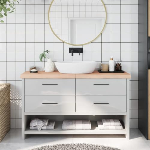 NQJIBUE Arbeitsfläche für Zuhause, Garten, Badezimmer, 140 x 30 x 2-6 cm, unbehandeltes Massivholz