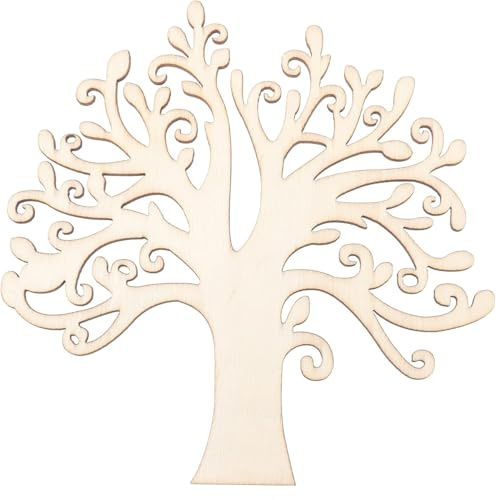 Lot de 10 découpes d'arbre généalogique en bois brut en forme d'arbre à faire soi-même - Décoration à suspendre - Pour arbre généalogique, fête de mariage, projet d'artisanat (12,4 cm)