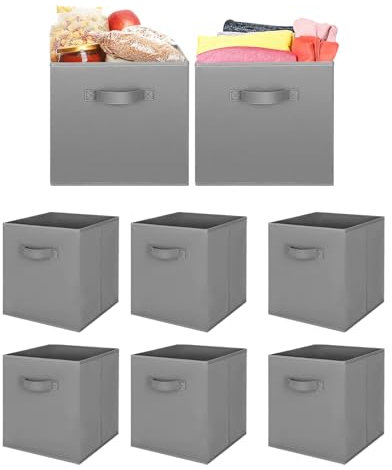 8pcs Cube Storage Box 27x27x27cm - Foldable Storage Box with Handles Storage Cubes for Home, Office & Nursery Organisation (Gery)