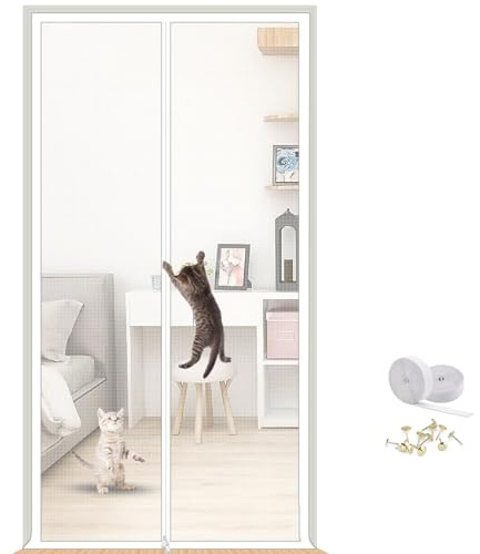 Fly Screens Doors, Cat Screen Door Net Curtain with Zipper, Reinforced Anti-Tearing Prevent Pet Escape, Heavy Duty Fly Curtain Mesh for Dogs Mosquitos Living Room Bedroom Kitchen Patio (80x200CM)