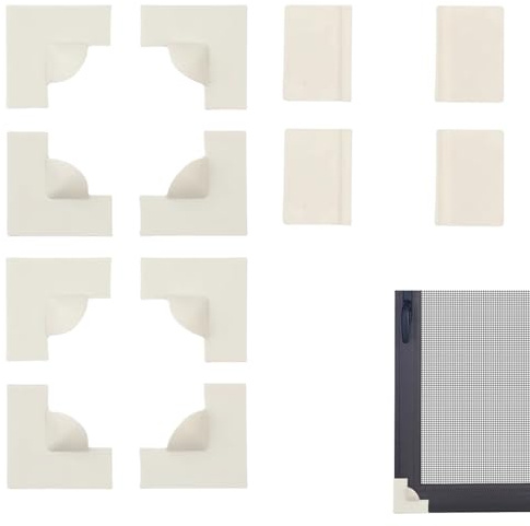8-Pack Window Screen Corner and 4 Clips, White Acrylic Mesh Window Frame Accessories, Easy to Install, Magnetic Screen Fixing, Durable and Safe for Homes, Ideal for Mosquito Protection