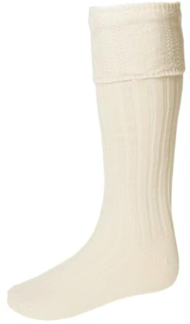 House of Cheviot Calzini da kilt da uomo, in misto lana merino, prodotti in Scozia, abbigliamento da uomo, abbigliamento formale e attività all'aperto (UK, M, ecru), Ecru, M