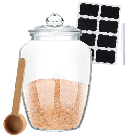 Gzsekken Bath Salt Jar,Glass Bath Salt Container with Airtight Lid,Large Capacity Glass Bathroom Jars with Spoon, Sticker and Pen,for Bathroom Container Jar,Bathtub decor and Accessories 74 OZ/2 L