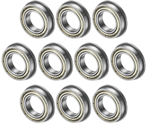 M METERXITY 10-Pcs F6801ZZ Roulement À Billes À Flasque, 12 x 21 x 5mm Double Blindage Métallique Acier Chromé (GCr15) Roulements À Flasque Pour Wheelbarrow/Printer/Fax Machines/Power Tools