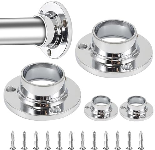 4PCS 25mm Wardrobe Rail Brackets with Screws, Heavy Duty Zinc Alloy Pole Holder Sockets for Wardrobe Hanging Rod, Chrome Closet Rod End Supports Bracket for Clothes Rail, Towel Bar, Shower Curtain