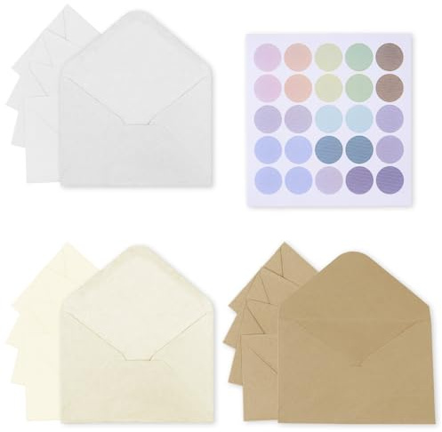 GHPKOTW 15 mini buste, 3 colori, con 25 adesivi colorati, buste per carte regalo, matrimoni, Natale e fai da te (100 x 70 mm)