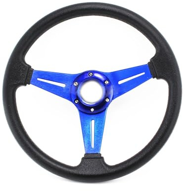 Racing Steering Wheel Universal 14 Inch 350mm PU Shallow Concave Racing Steering Wheel For Car Modification Deep Dish Design(Blue spokes)