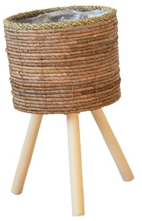 XAGMODSHN Support pour plantes d'intérieur en rotin avec paille tissée - Support pour pots de fleurs - Avec pieds - Paniers en bois