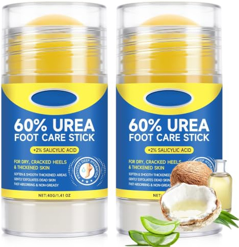 Urea Foot Cream 2PCS, 60% Urea with 2% Salicylic Acid Foot Care Stick,Exfoliating Moisturizer Cream,Dead Skin Remover Foot Balm for Dry Cracked Heel,Hands,Elbows,Knees -1.41oz